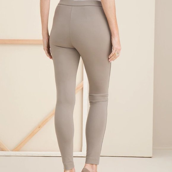 CHICO'S FAUX SUEDE FRONT PONTE LEGGINGS.COLOR: EARTHEN TAUPE SIZE 1R (8-10). NWT - Picture 7 of 11